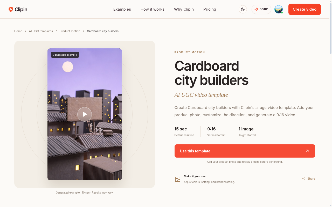 Cardboard city builders — template marketing UI