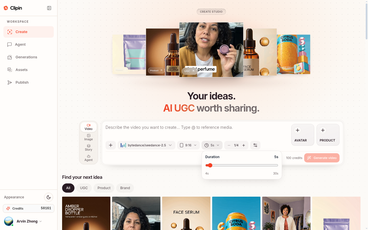 Create Video — duration slider 4s–30s