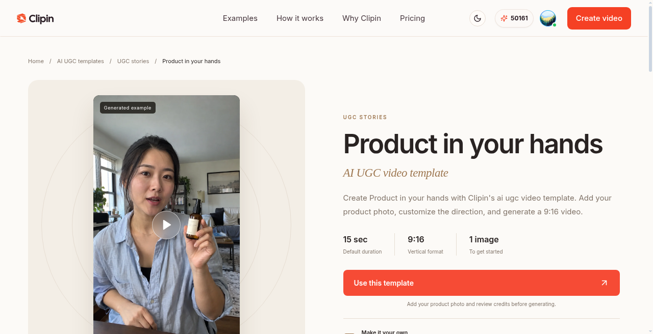 Product in your hands — template marketing UI