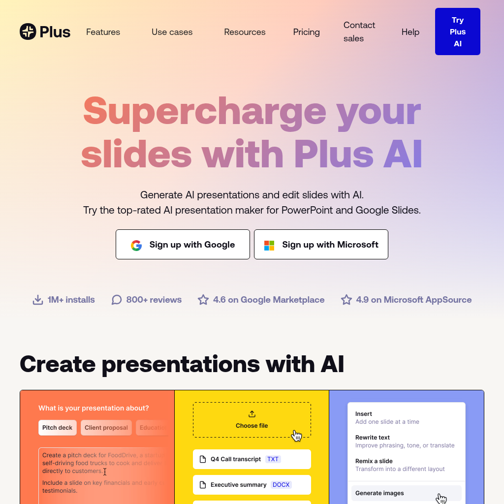 Plus AI presentation maker | Stop making slides the old way