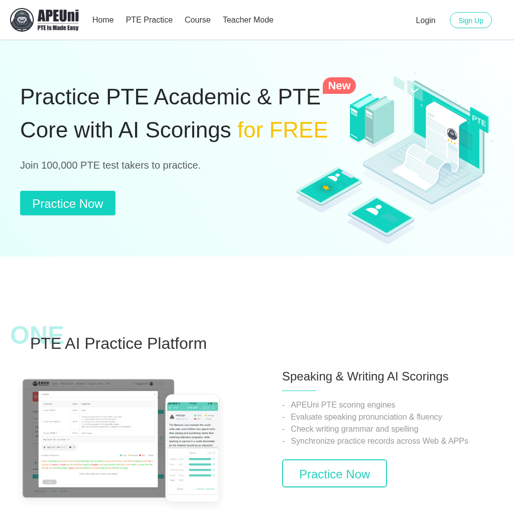 Practice PTE with AI Scorings - PTE APEUni