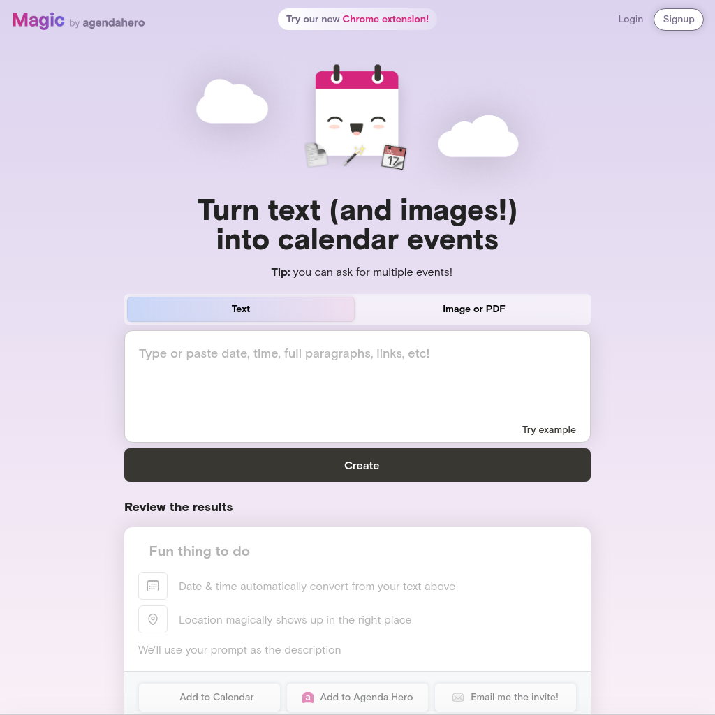 Convert text to calendar events | Agenda Hero