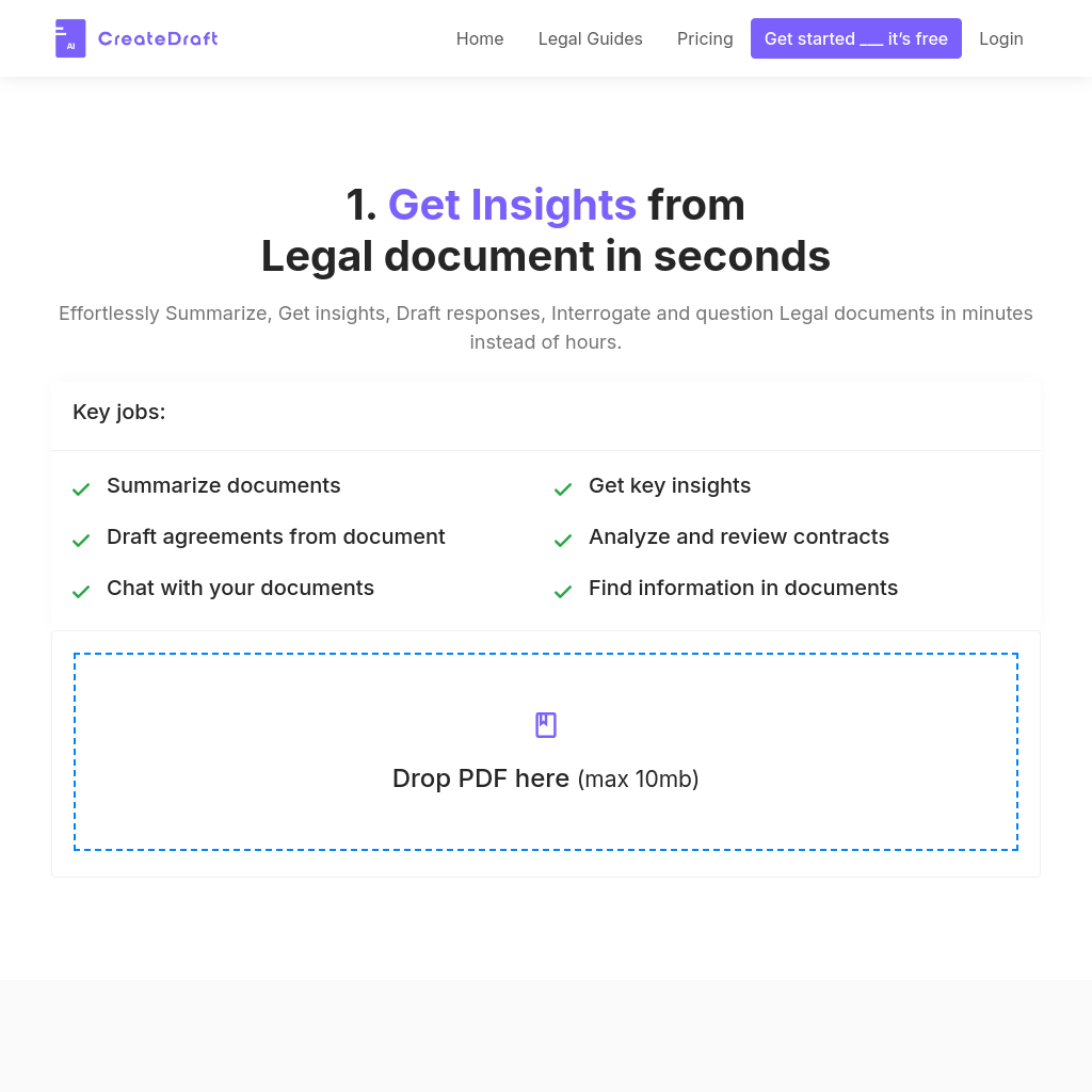 CreateDraft - Draft or Insights from any Legal document in seconds