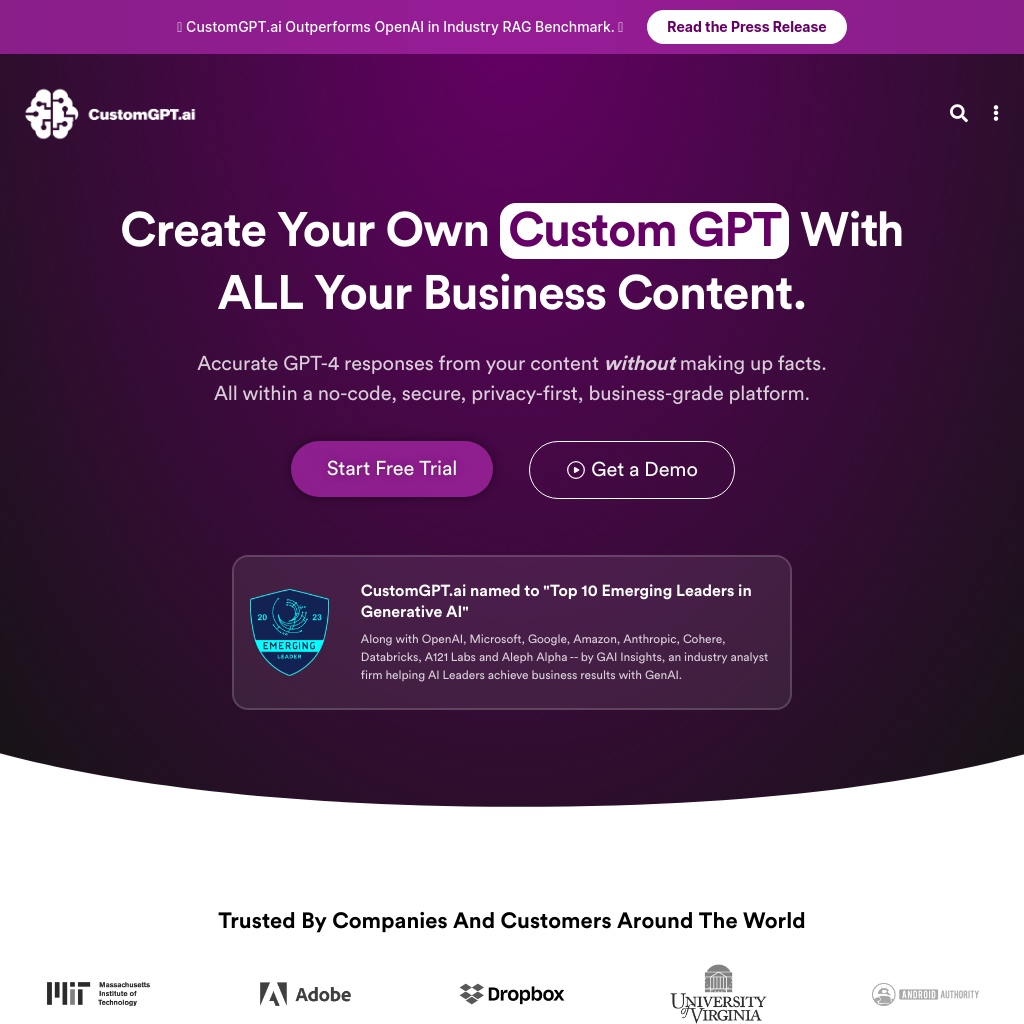 CustomGPT.ai | Custom GPT With ALL Your Business Content