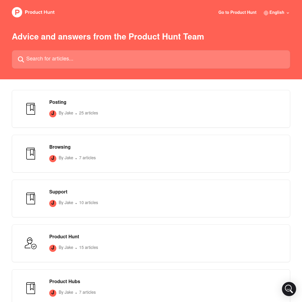 Product Hunt Help CenterIntercom