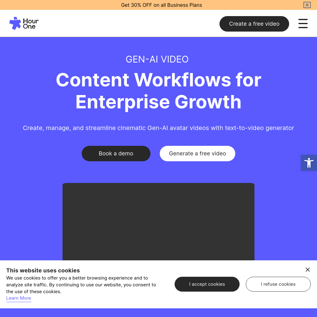 Gen AI Video: Creating Content Workflows for Enterprise Growth - Hour OneAccessibility ToolsIncrease TextDecrease TextGrayscaleHigh ContrastNegative ContrastLight BackgroundLinks UnderlineReadable FontReset