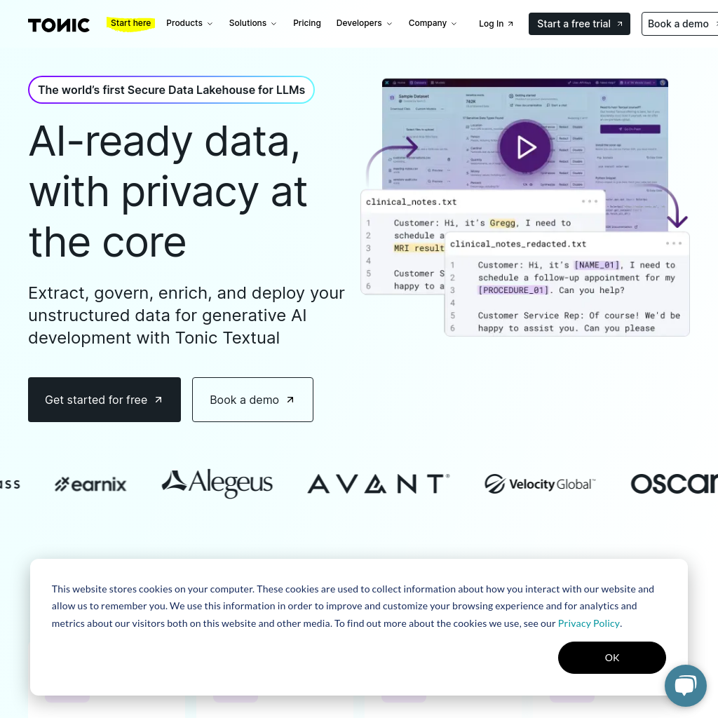 Tonic Textual | The Secure Data Lakehouse for LLMs | Tonic.ai