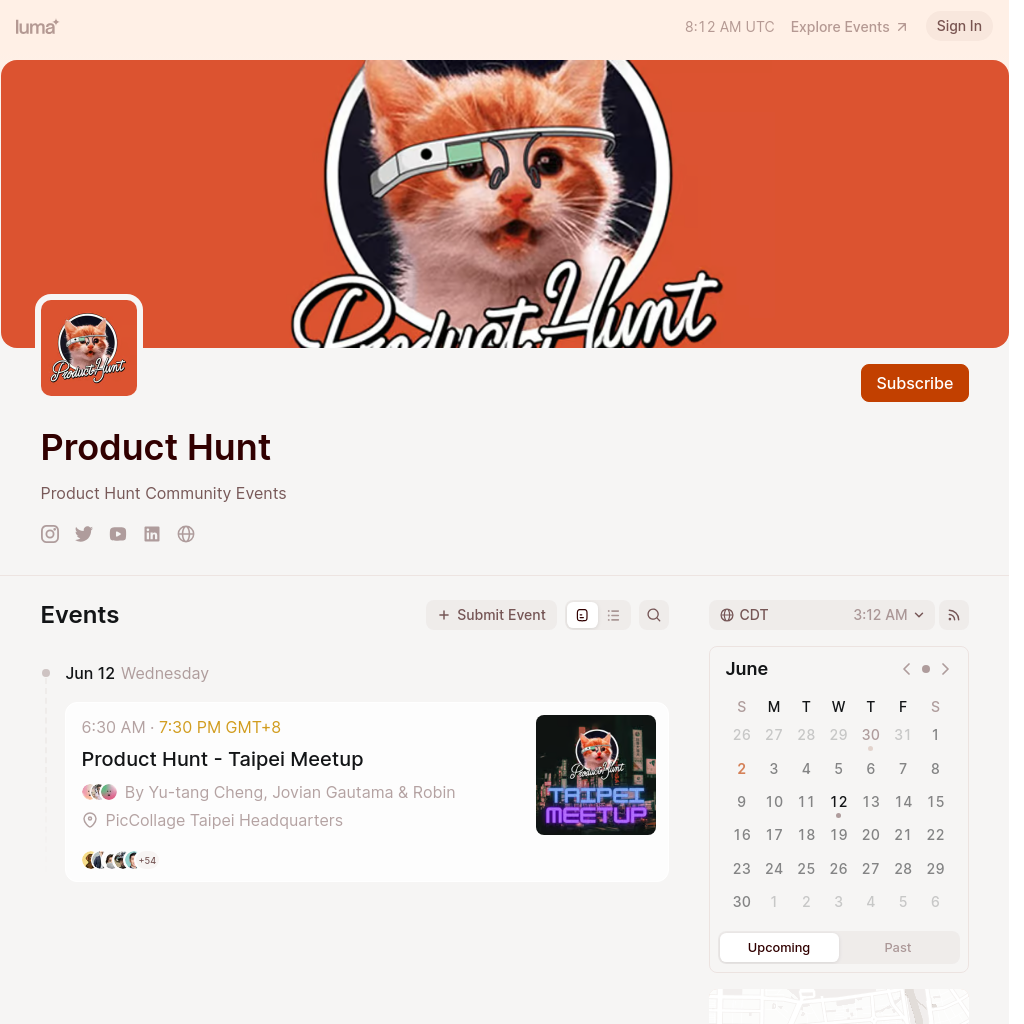 Product Hunt  · Events Calendar