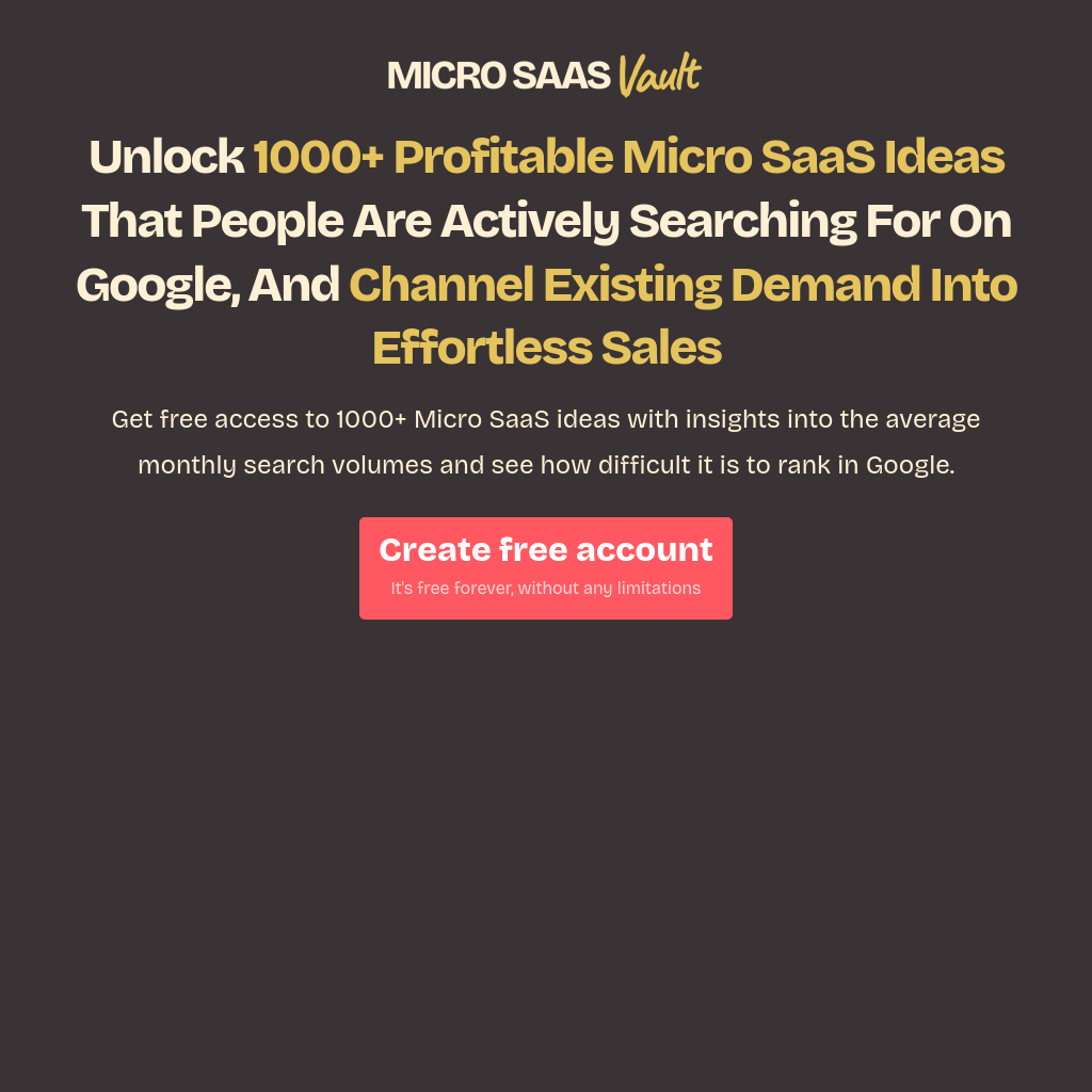 Micro SaaS Vault | Free Micro SaaS Ideas Database