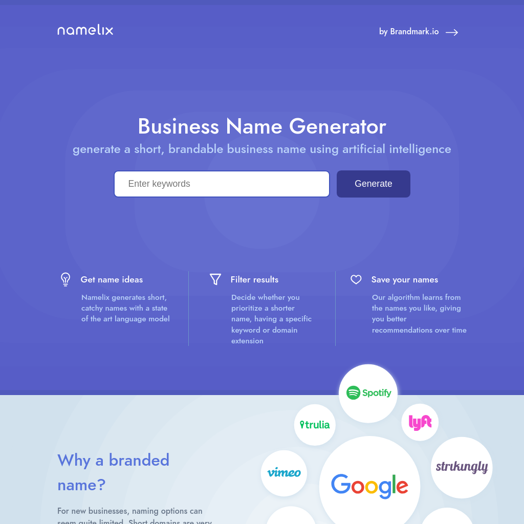 Business Name Generator - free AI-powered naming tool - Namelix