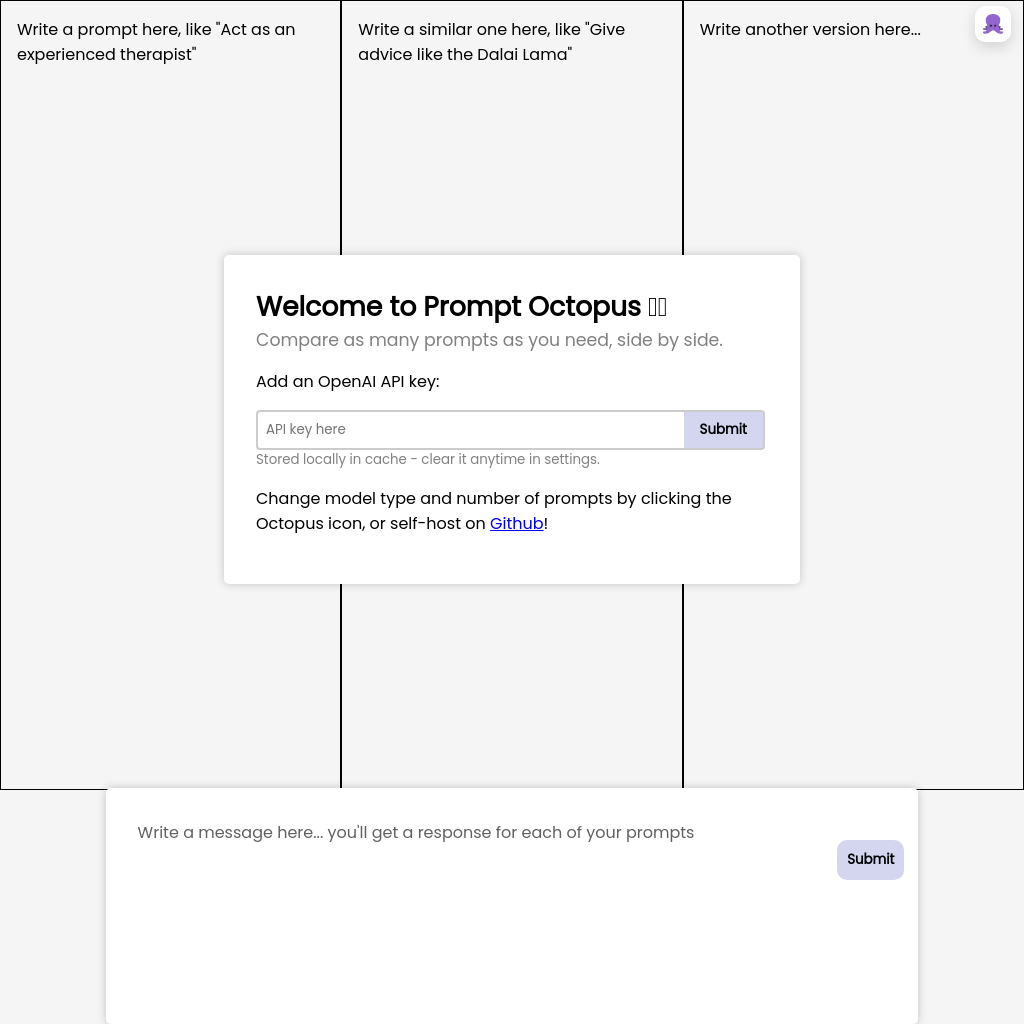 Prompt Octopus | Side-by-side prompt engineering