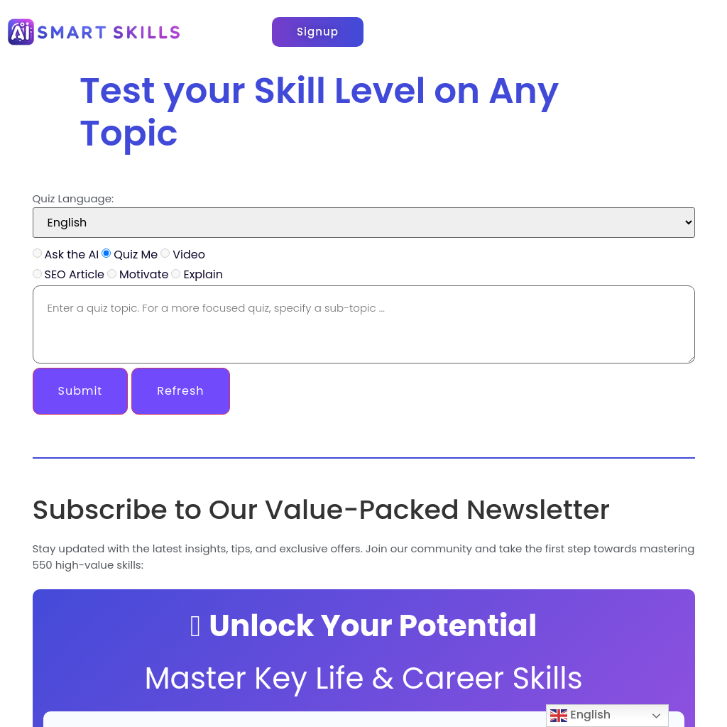 Test your Skill Level on Any Topic - SmartLifeSkills.AI