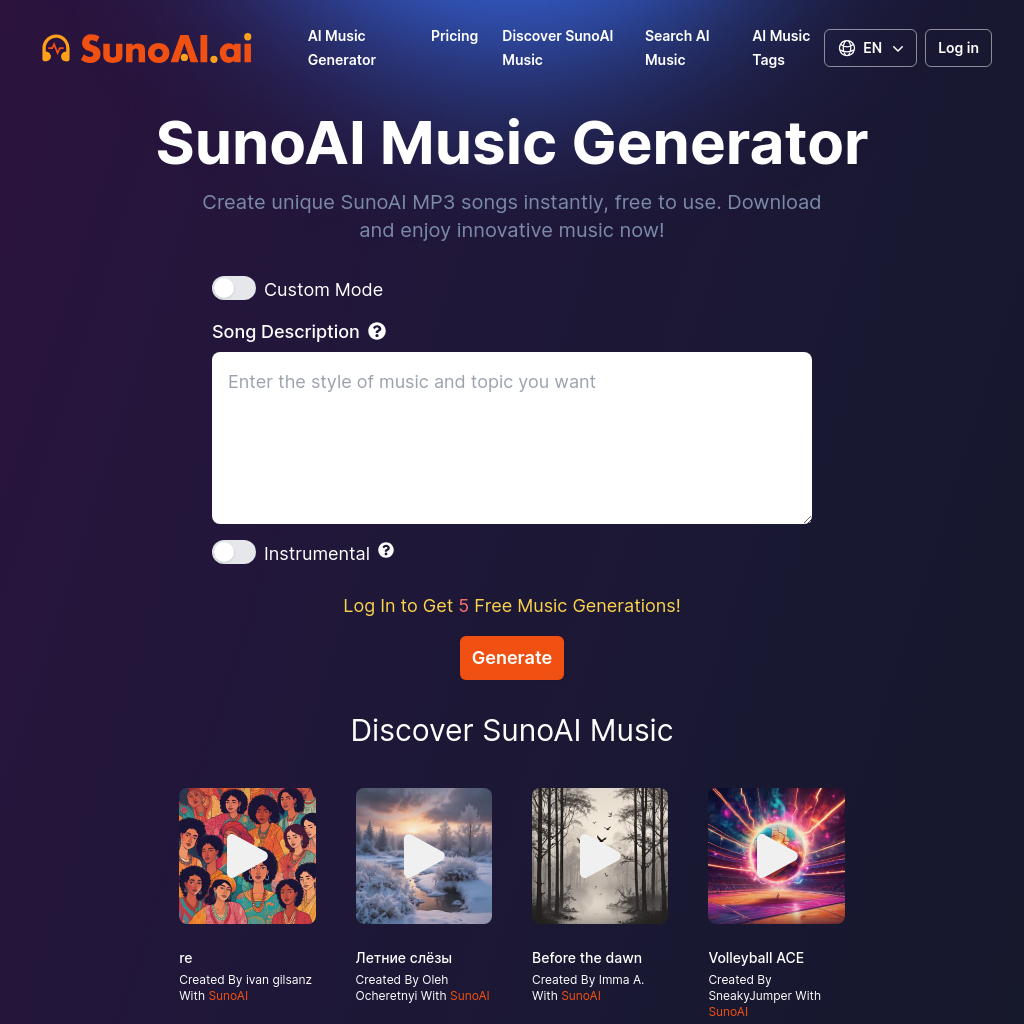 SunoAI.ai: Free SunoAI Music Generator by SunoAI