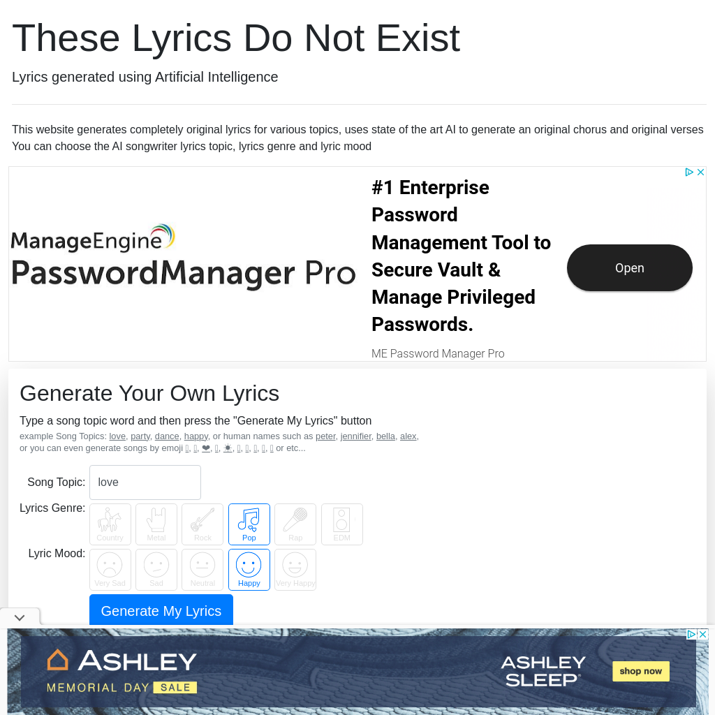 Artificial Intelligence Songwriter – These Lyrics Do Not Exist