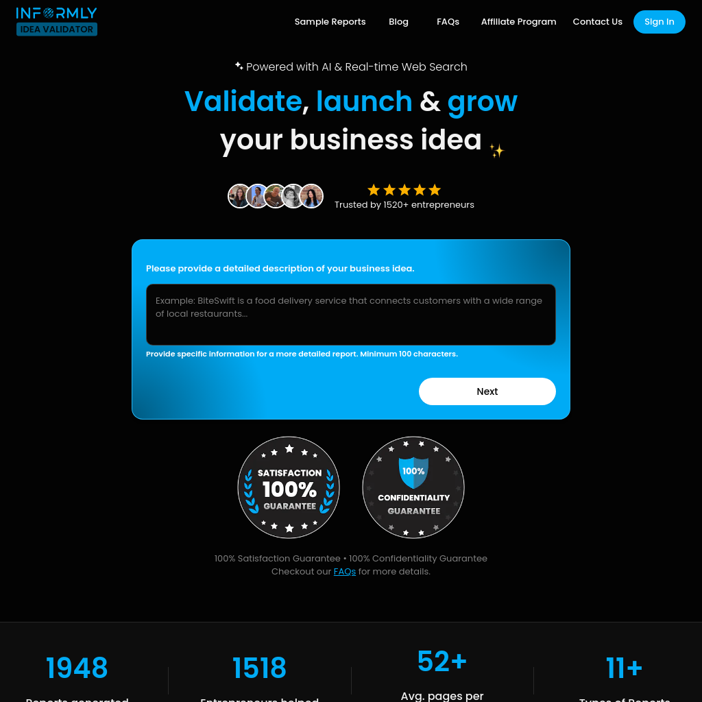 Idea Validator • Informly • Validate your Business Idea instantly with the help of AI