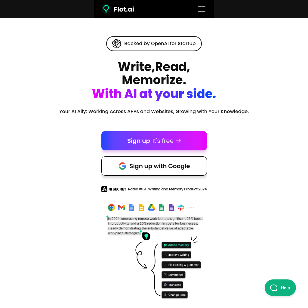 Flot AI: Write, Read, Memorize with Al at your side.