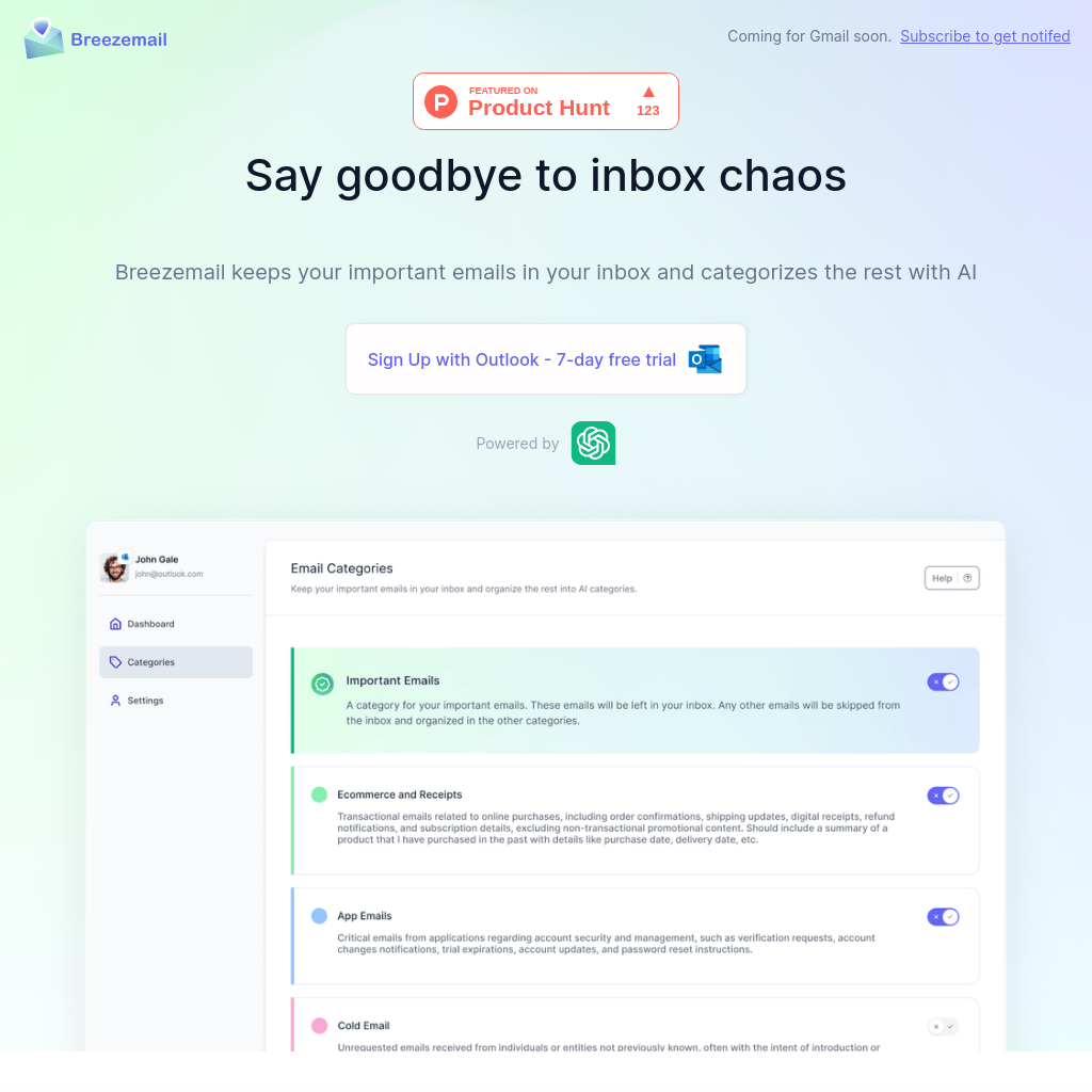 Breezemail - Organize your inbox with AI categories