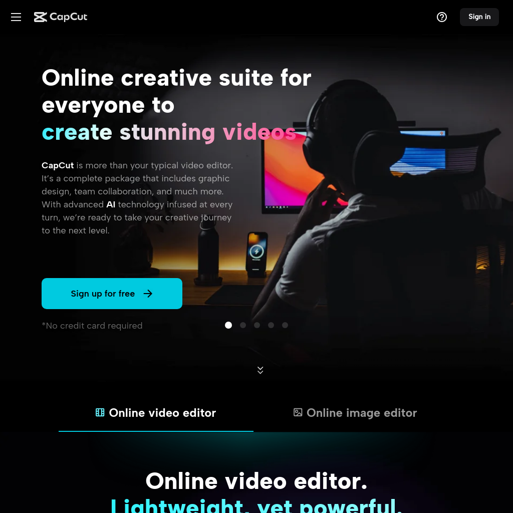 CapCut creative suite for video editing, graphic design, and more