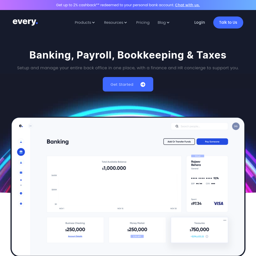 Every.io - Banking, Accounting, and HR for Startups