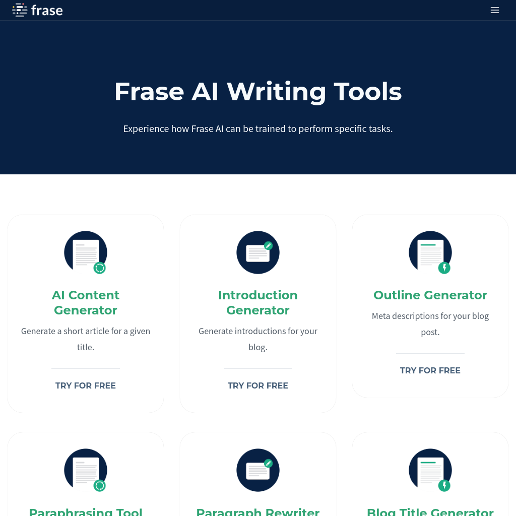 Free AI Writing And SEO Tools | FraseExpandToggle MenuFacebook GroupTwitterLinkedinScroll to topExpand