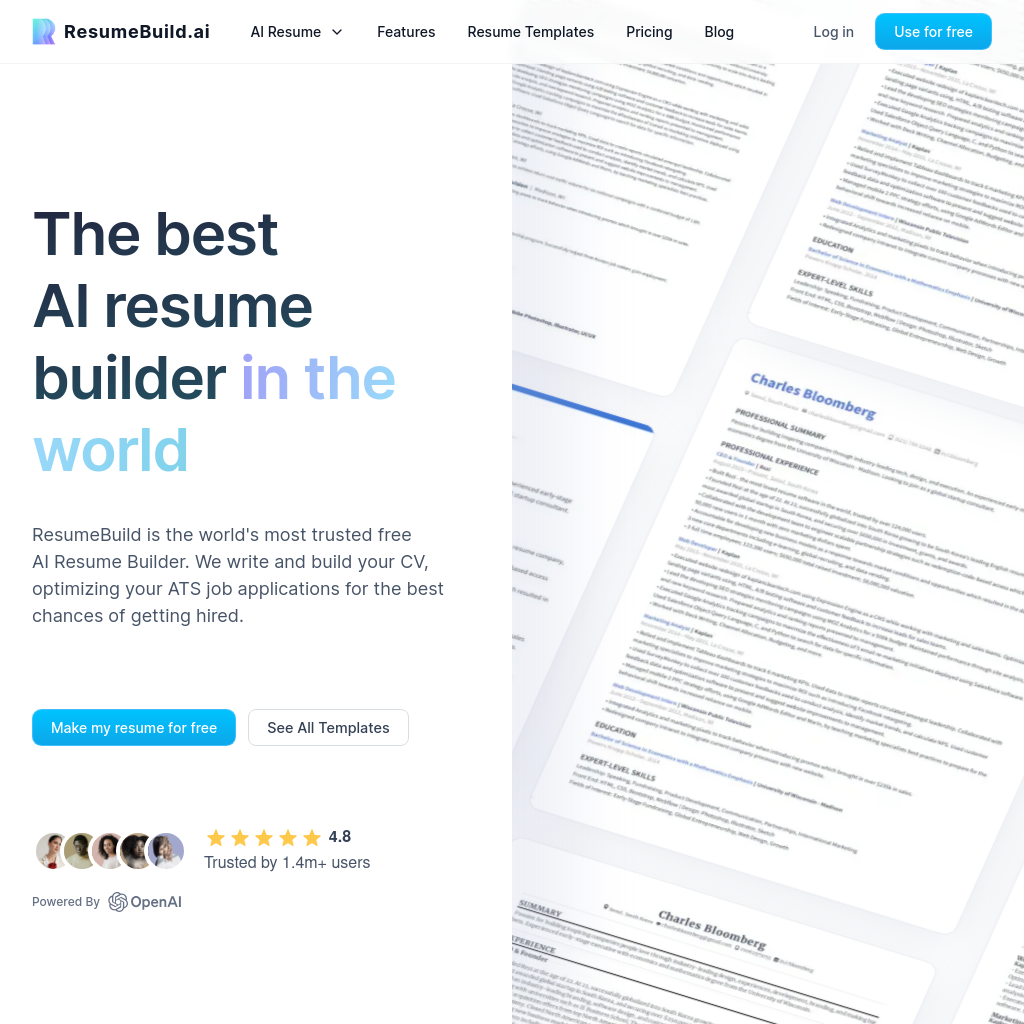 The best AI Resume Builder in the world trusted by 1.4M+